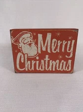 Merry Christmas Wooden Sign Santa Holiday Decor ~ Vintage Character Rustic