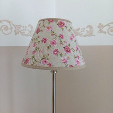 Lampenschirm rosa Rose rund Leinen bedruckt 20cm Natur für Tischlampe E27 Schirm