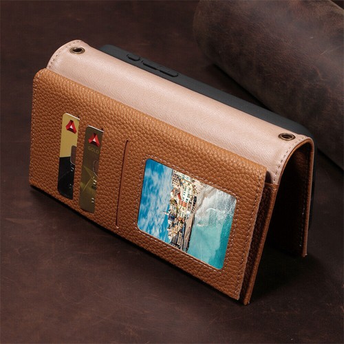 Funda tipo billetera de cuero de vaca genuina para Apple iPhone 13 14 15 16 Pro - Imagen 16 de 71