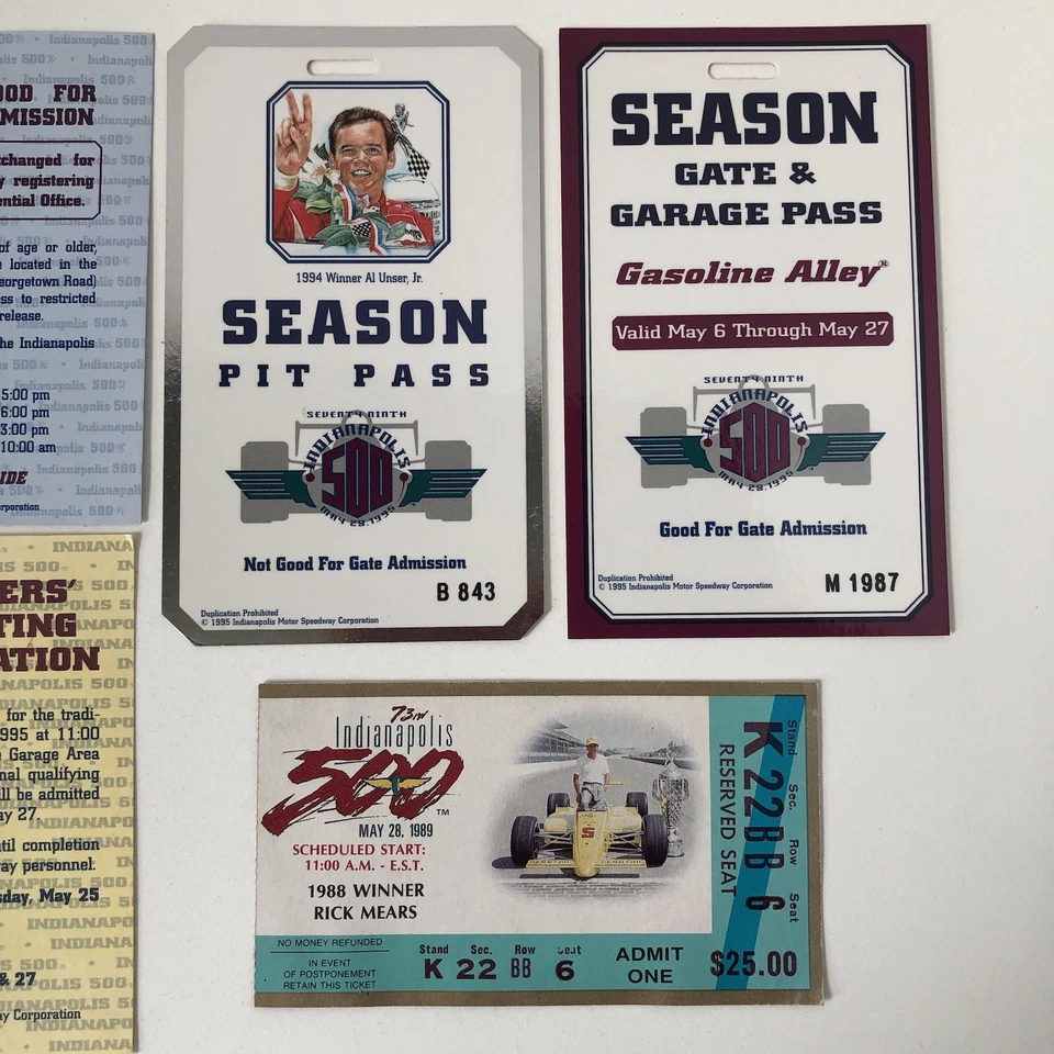 Indianapolis 500 Ticket Stub 1989 Season Pit Pass/Gate Garage Pass Trd Card 1995 - Image 2 of 4