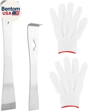 2-Piece Stainless Steel Pry Bar Scraper Set, 6.7" and 10" Trim Puller with Glove
