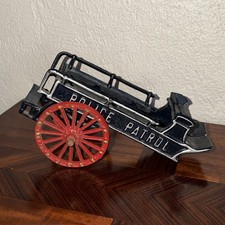 Cast Iron Police Patrol Wagon Black Wagon Silver Writing Red Wheels Heavy Vintag