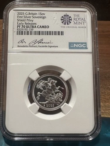 2025 Great Britain UK 1SOV FIRST SILVER SOVEREIGN w/ Privy  NGC PF70 AR 🇬🇧