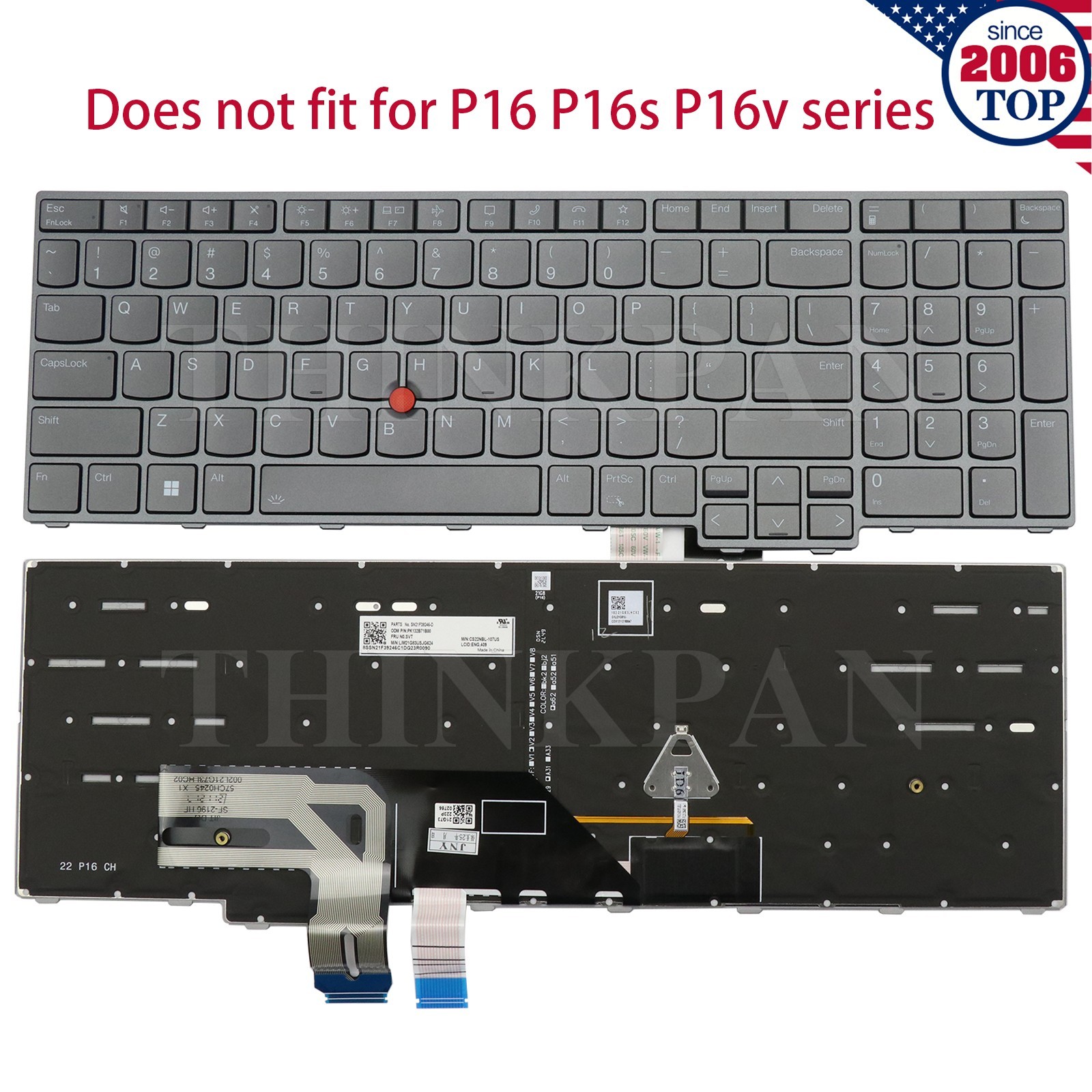 New US Backlit Laptop Keyboard for Lenovo Thinkpad P16 Gen 1 P16 Gen 2 Gray
