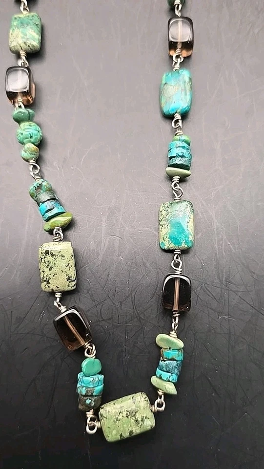 Collar de plata de ley Silpada 28" turquesa y cuarzo ahumado  Foto 2 de 4