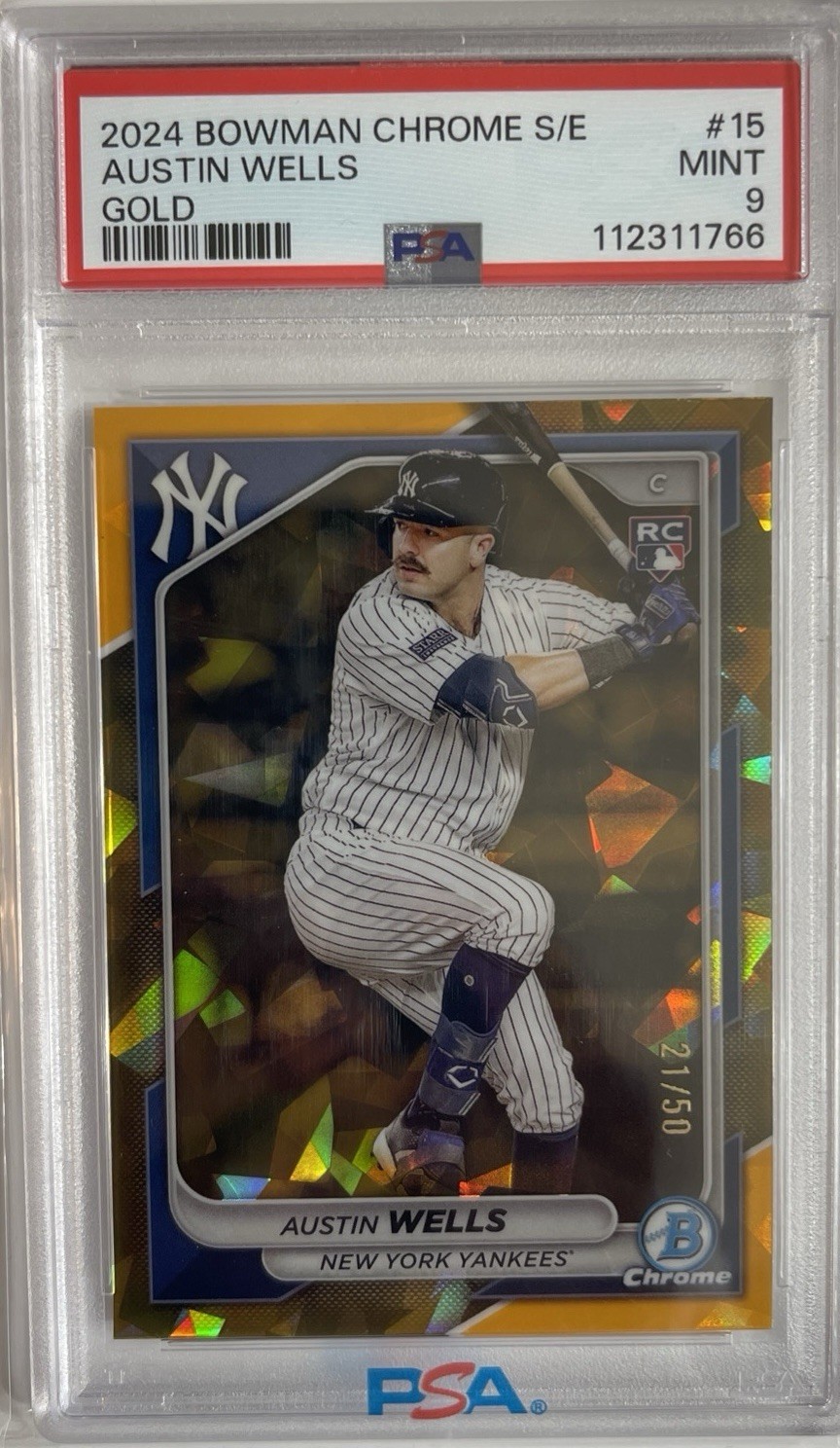 Austin Wells 2024 Bowman Chrome Sapphire Edition Gold /50 #15. New York Yankees.