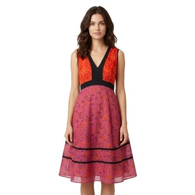 Narciso Rodriguez Dress Womens Medium Pink Orange Paisley Cap Sleeve Colorblock
