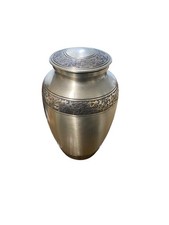 Silver Floral Finish Handcrafted Memorial Urn for Human Ashes 11 x 7"
