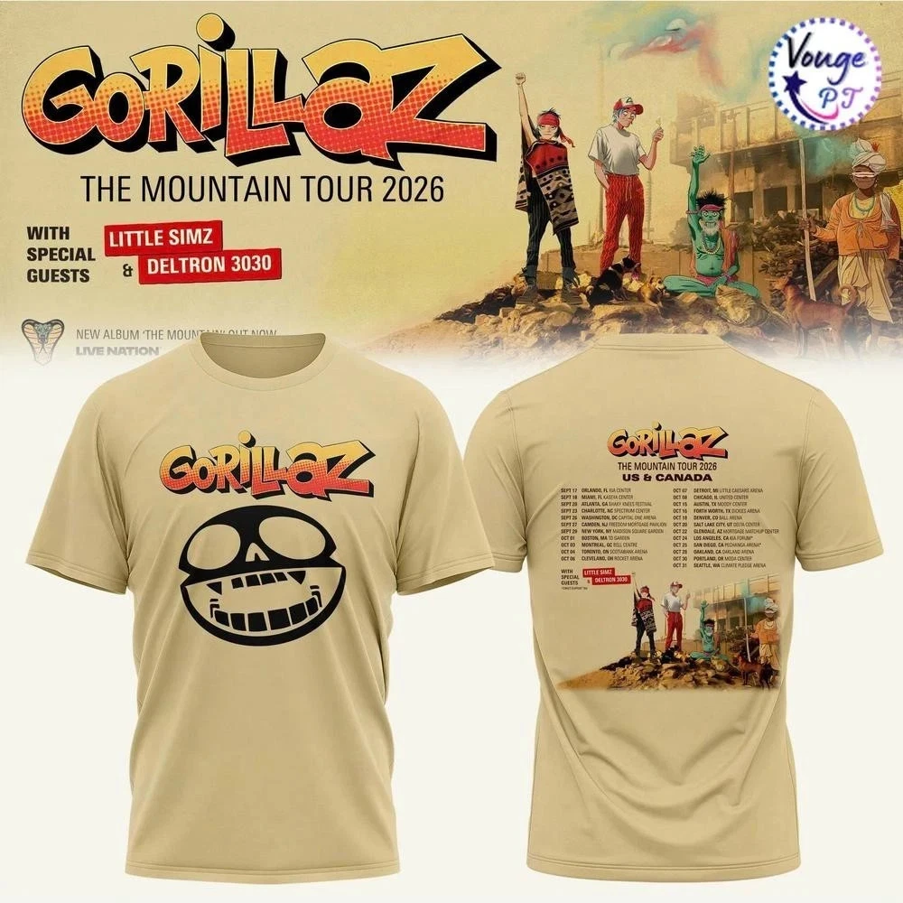 Gorillaz The Mountain Tour 2026 North America 3D T-Shirt
