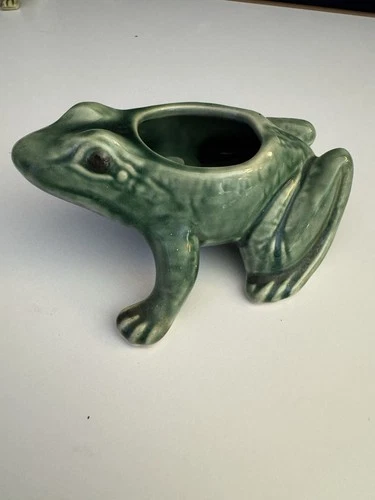 Vintage Brush McCoy green glazed ceramic frog planter