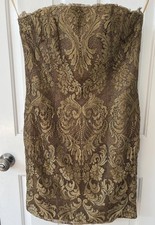 Vintage Victor Costa Gold Metallic Damask Floral Lace Strapless Mini Dress 12
