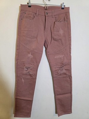Y&R Young & Reckless Men's 33 Mauve Cotton Blend Distressed Tapered Leg Jeans