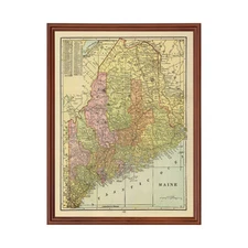 Old Map of Maine 1909 - Vintage Maine Art