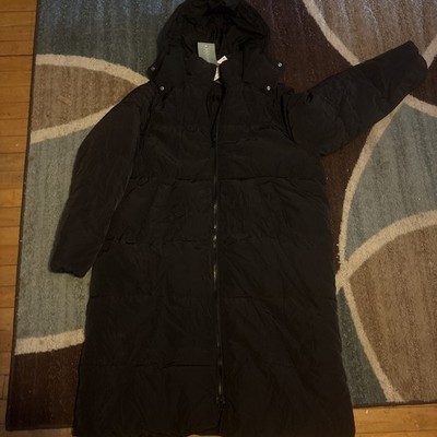 H&M Divided Womens Size Medium Loose Light Black Hooded Long Puffer Jacket NWT