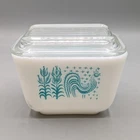 Pyrex Amish Butterprint Turquoise Rooster 501 Refrigerator Dish 1-1/2 Cup + Lid