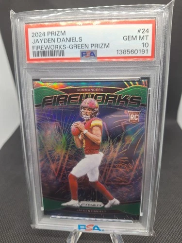 2024 Panini Prizm Fireworks #24 Jayden Daniels PSA 10 Green Prizm RC Rookie