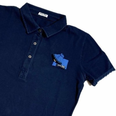2005 miu miu flower logo polo top l navy blue shirt vintage italy