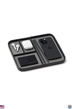 Vegan Leather Valet Tray - Pebble Black EDC Catchall for Keys, Watch, Wallet