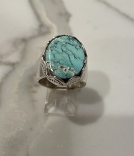 Vintage Navajo Sterling Silver Natural Turquoise Adjustable Ring Size 8 Signed