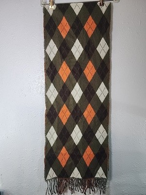D&Y David & Young Womens Wrap Scarf Oblong Fall Green Orange Diamond Argyle