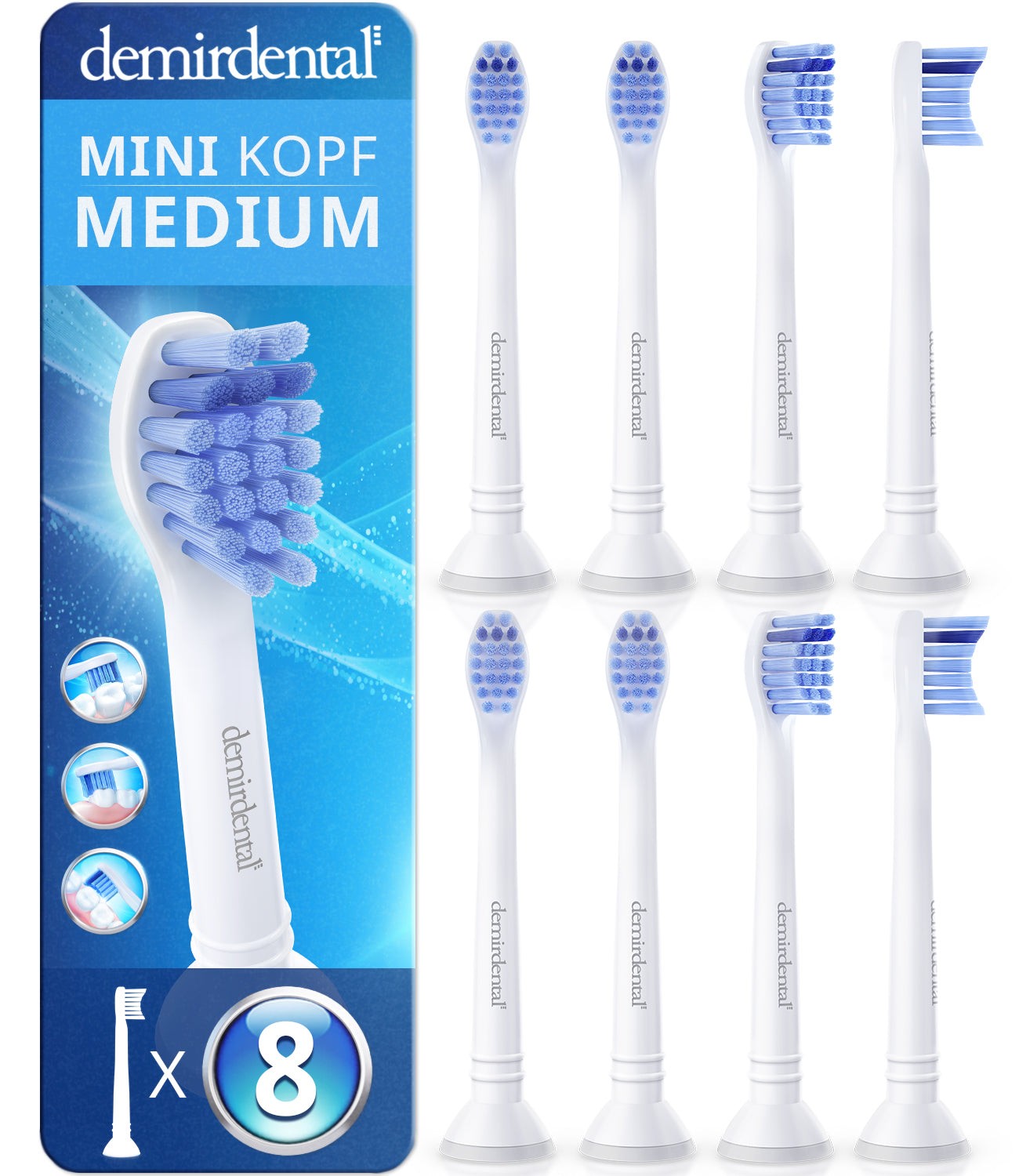 8er demirdental Mini Medium Aufsteckbürsten für Philips Sonicare Proresults