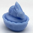 Vintage Blue Milk Glass Bunny on Nest Salt Cellar Easter Spring Decor