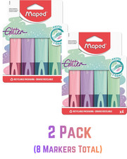 Lot of 2 - Maped Glitter Pastel Highlighters - 4 Marker Set