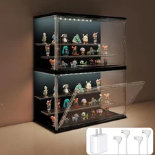 3-Tier LED Display Case for Collectibles, Stackable with Magnetic Door (2Pcs)