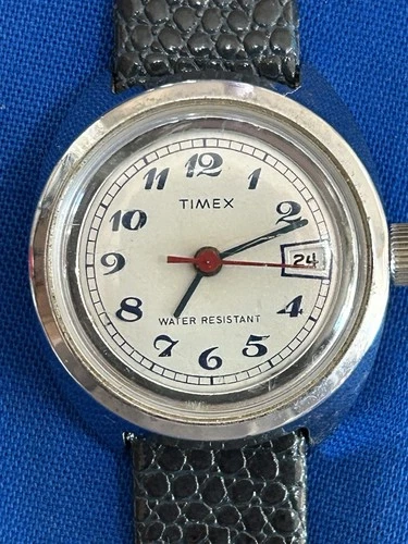 1970s Vintage Timex Ladies Mechanical Watch Silver Tone.  Runs Great. New Band