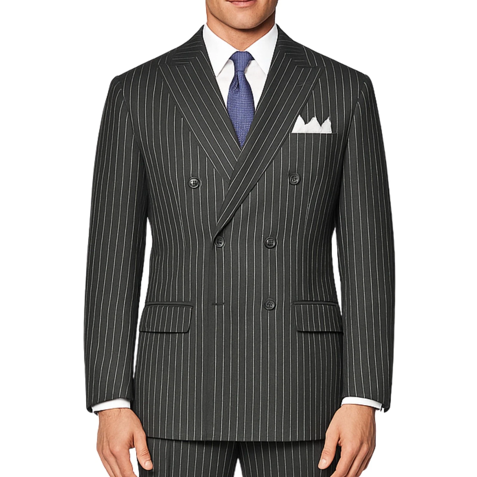 VINCI Men's Charcoal Pinstripe Double-Breasted Reg-Fit Suit w/ Adj Waist - NEW