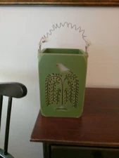 Primative Cottage Batt./elect.Candle Holder Box Cutout Tree Bird Rustic 7.5"