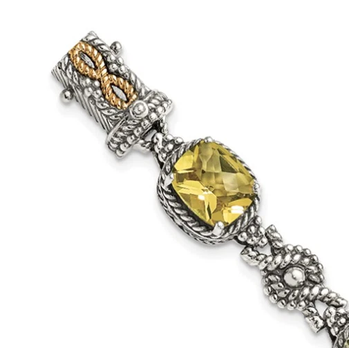 925 Sterling Silver Yellow Gold Purple Amethyst Lemon Quartz Prasiolite Bracelet - Image 3 of 4