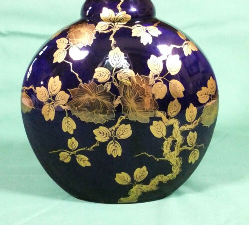 1900 Gustave ASCH & Ste Radegonde grand vase gourde bleu décor à l'or fin  - Afbeelding 1 van 7