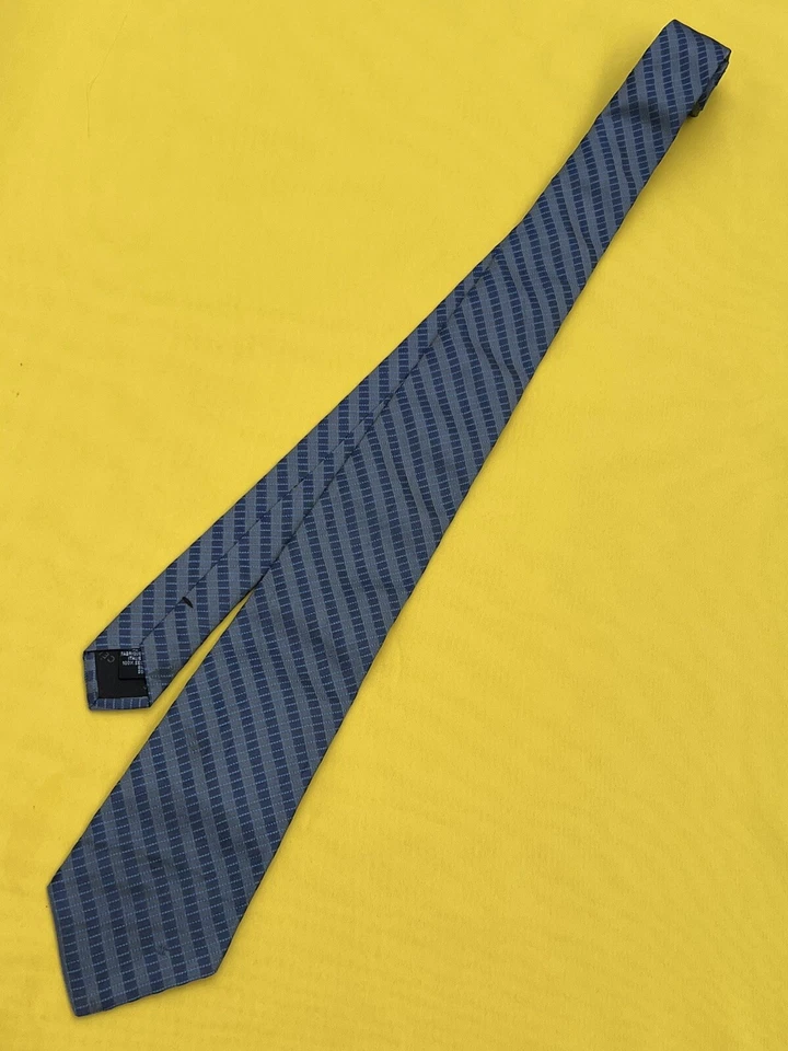 Authentic CELINE PARIS Striped Design On Light Blue 100% Silk Woven Necktie Tie - Image 3 of 4