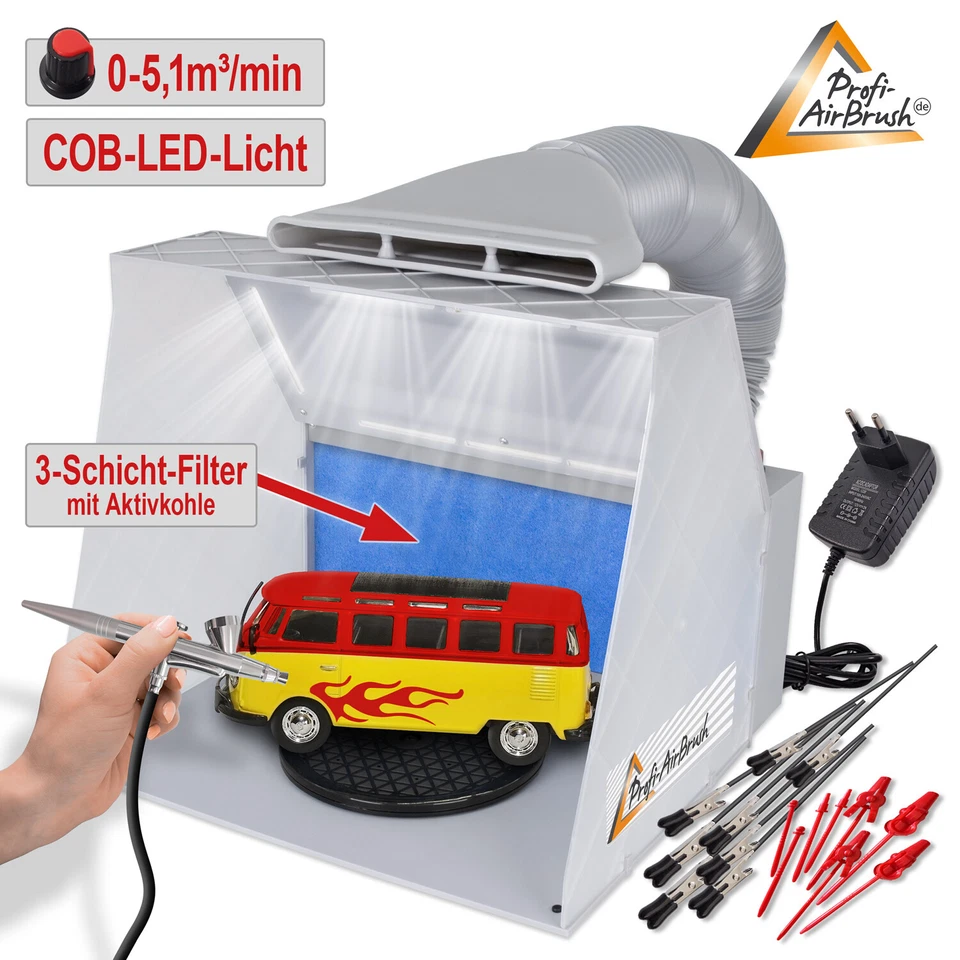 ABSAUGANLAGE AIRBRUSH FARBNEBEL SPRITZKABINE ZUBEHÖR LAKIERKABINE KOMPRESSOR