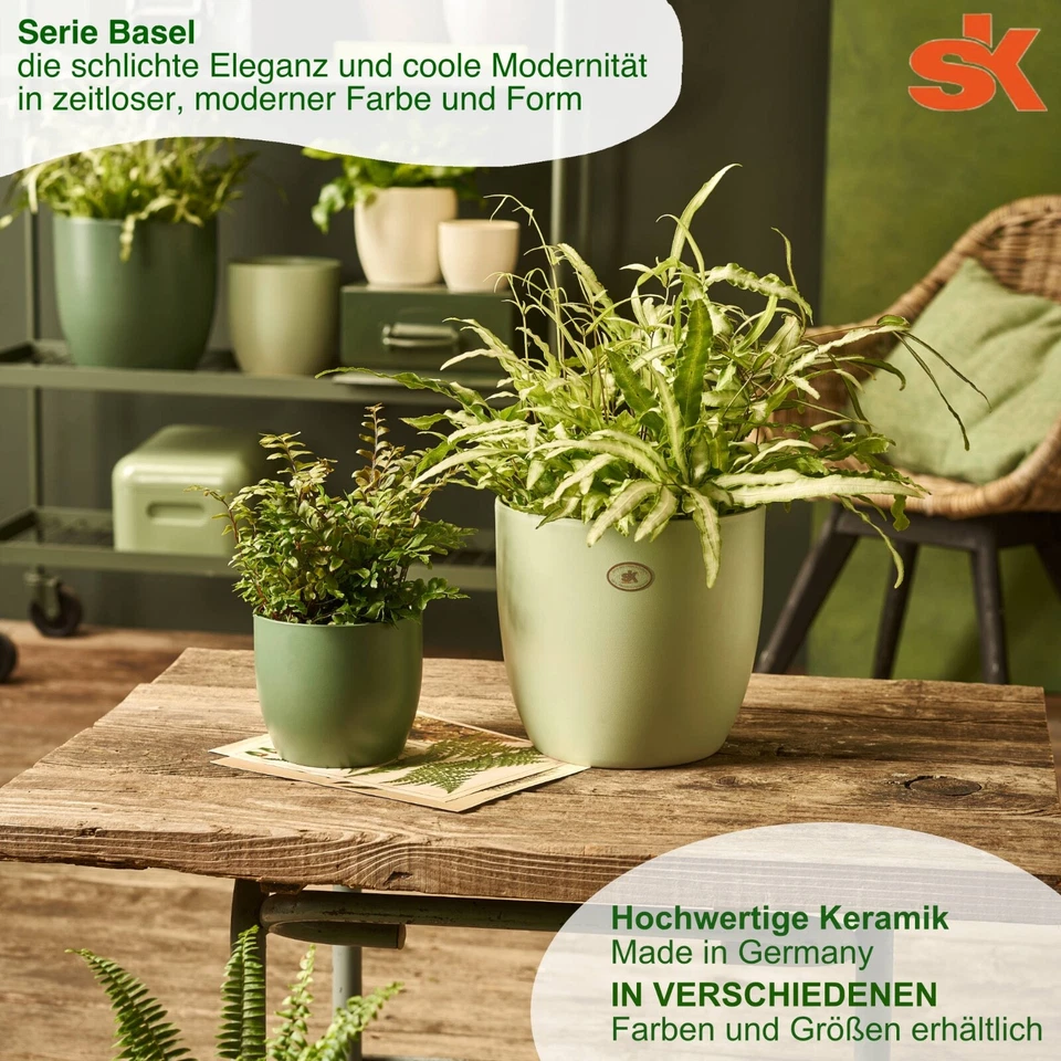 Keramik Blumentopf Pflanzkübel Übertopf Basel Lindgrün/Moosgrün 8-27 cm - Bild 3 von 3