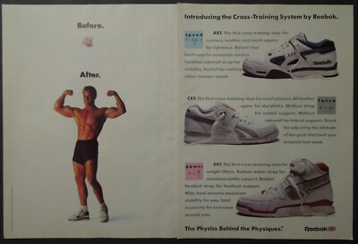 1989 REEBOK AXT, SXT, & CXT Cross Training Shoes 2 Page Magazine Ad