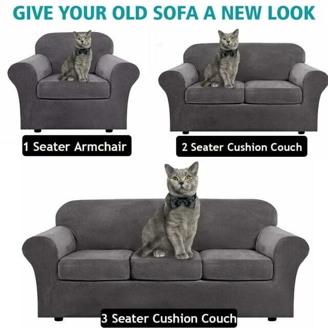 Funda protectora de terciopelo elástica para sofá de 1/2/3 plazas con fundas de cojín Foto 3 de 4