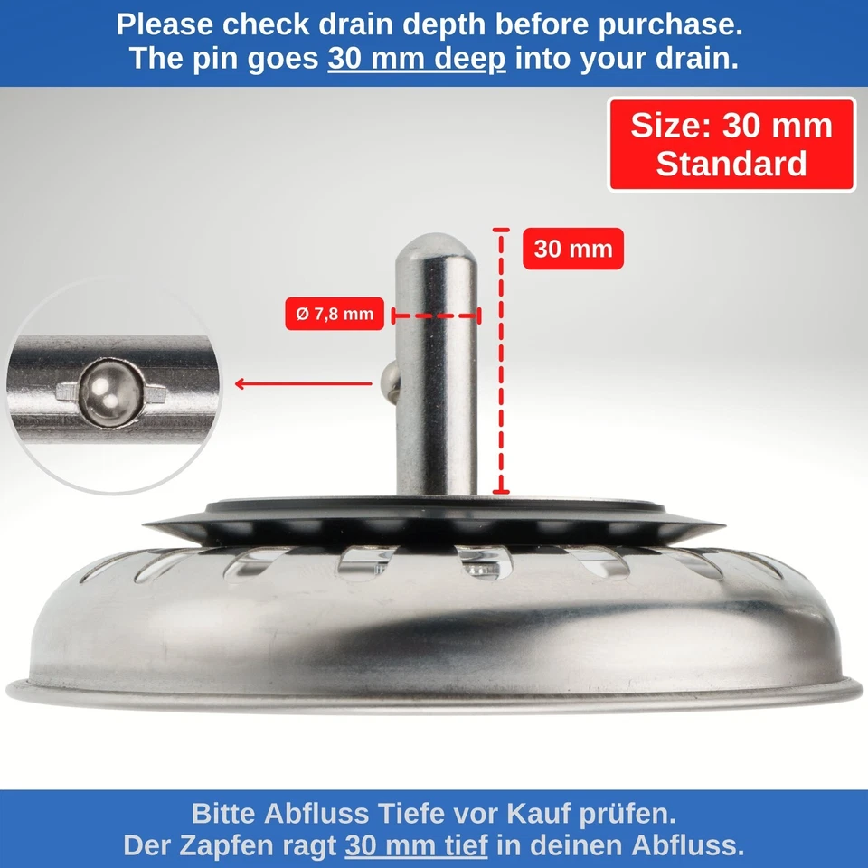 Siebkorb mit Zapfen Siebkörbchen Spülbecken Abflusssieb Spültisch Ablaufstopfen - Bild 4 von 4