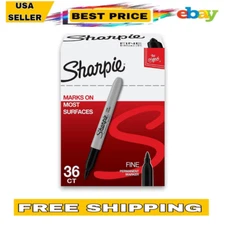 Sharpie Non-Retractable Permanent Markers, Fine Point, Black  36 Count
