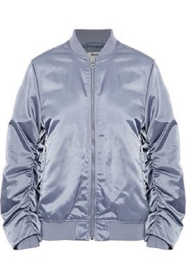 Gray Leia Ruched-Sleeve Bomber-XS 