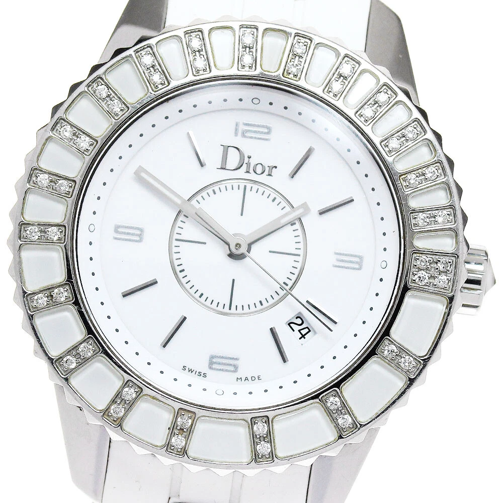 Montre homme Dior cristal CD113112 lunette diamant cadran blanc quartz_847389