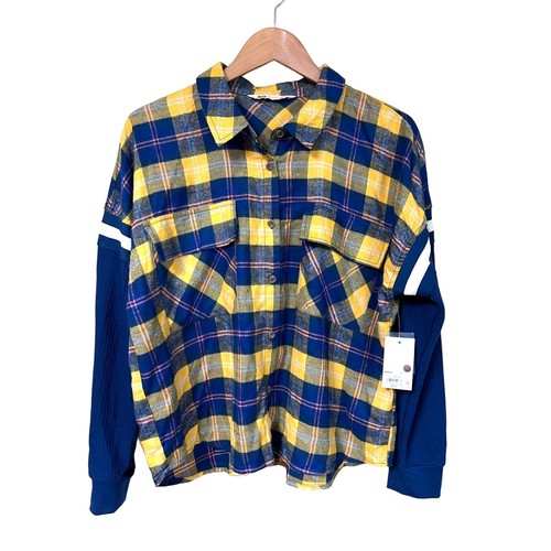 So Shirt Juniors Large 11 13 Flannel Rugby Waffle Plaid Top Button Front New - 第 3/10 張圖片