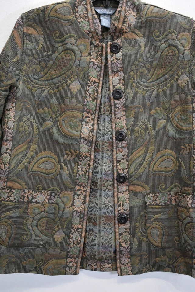 Koret Petite Womens Paisley Print Mandarin Collar Casual Button Front Jacket PS - Image 3 of 4