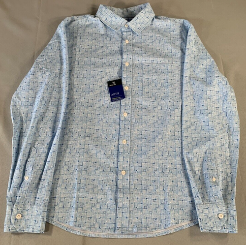 Apt. 9 Men's Slim Fit Premier Flex Button Down Shirt Blue Geometric Print M