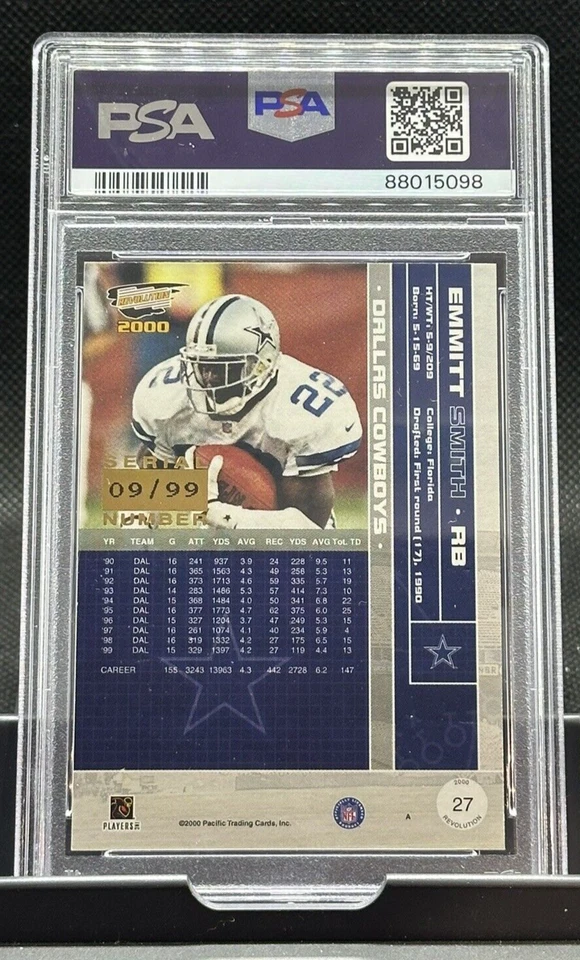 2000 Pacific Revolution Emmitt Smith #27 RED  9/99 COWBOYS PSA 7 POP LC6 - Image 3 of 4
