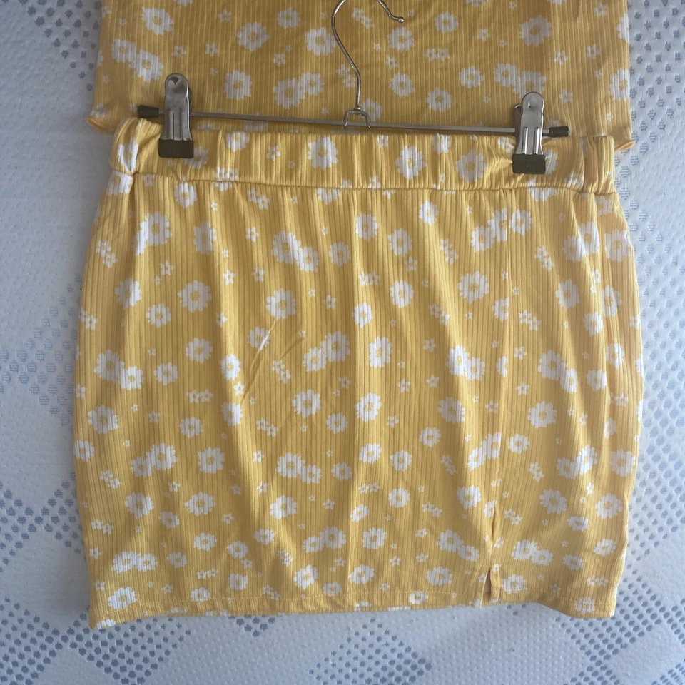 Conjunto de 2 piezas de top y falda de punto acanalado de autoestima para niñas grandes XL margaritas amarillas Foto 4 de 4