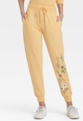 NEW Zoe Liv Women's Yellow Flower Jogger Sweatpants Size Medium