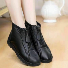 Retro Soft Leather Velvet Women's Winter Mama Shoes Warm and Soft Zip Up Winter