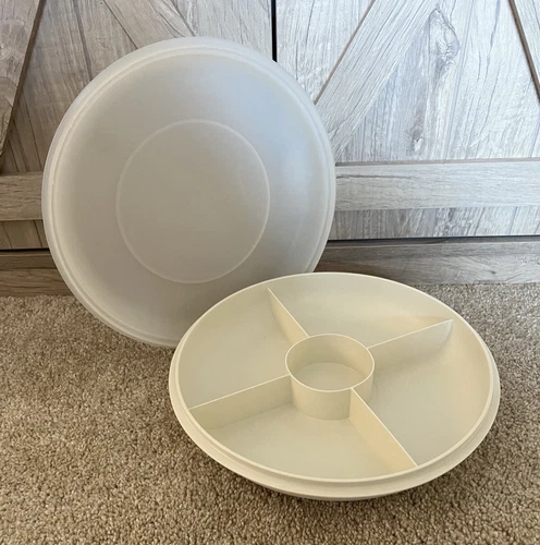 Vintage Tupperware 1708-6 Divided Veggie & Dip Serving Tray w/ Lid 1709-6